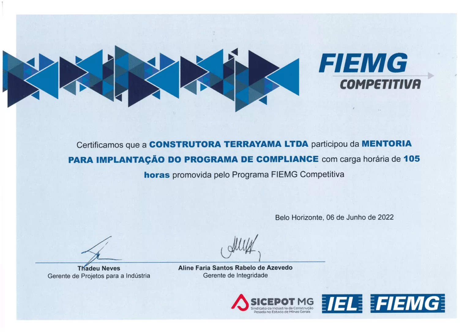 CERTIFICAÇÃO DO PROGRAMA DE COMPLIANCE